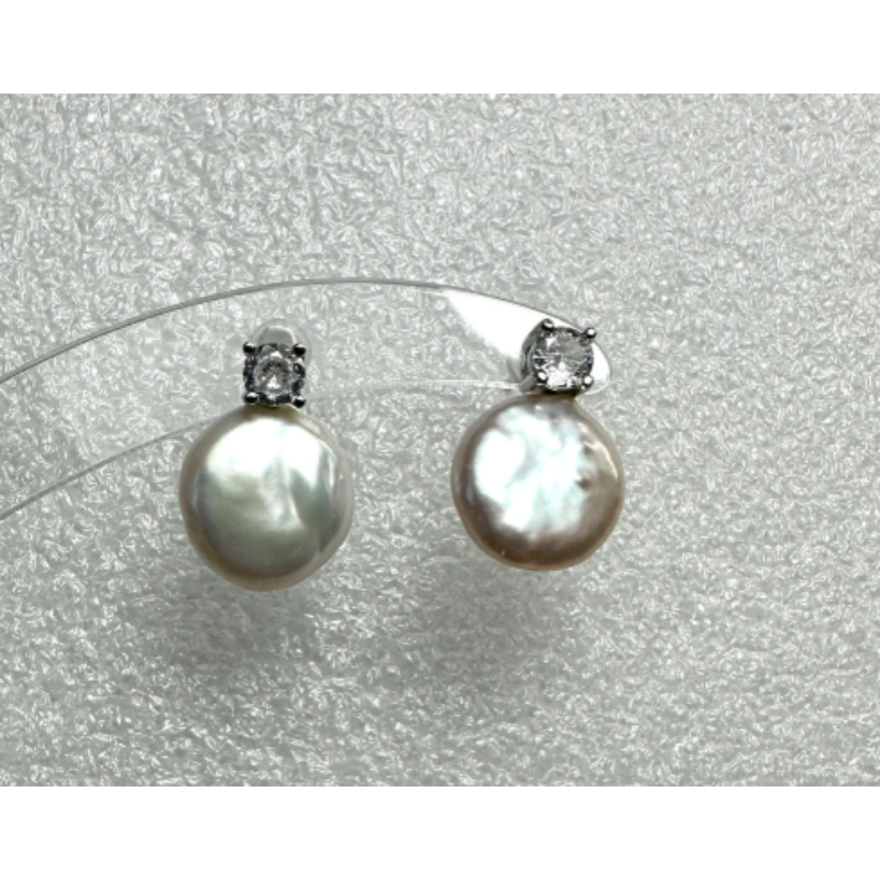 HKAG0918-019 [孤品] 異形珍珠 戴妃耳環 (粉白帶強彩光) [合金鍍金] [13-16MM] (A19)