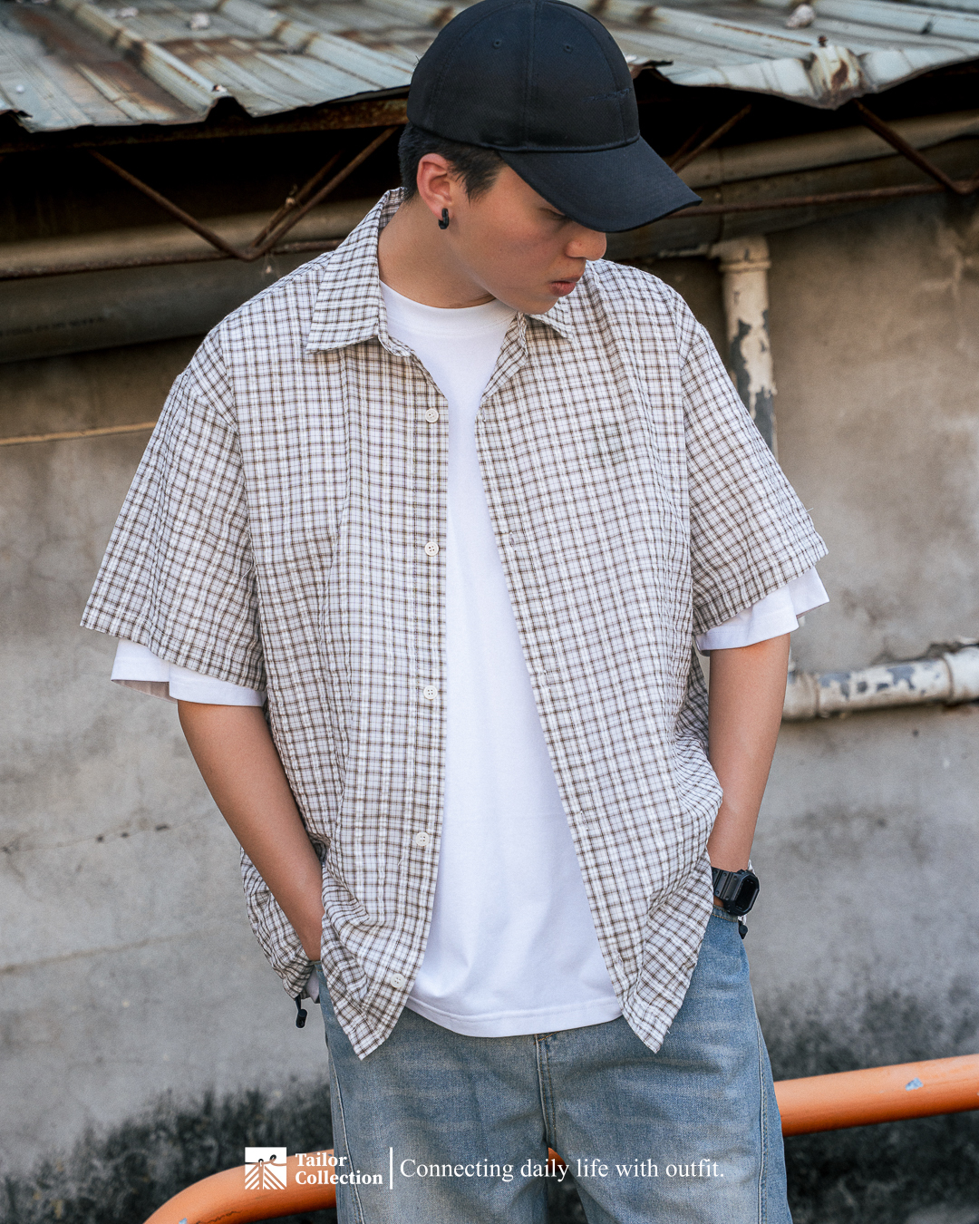 #預購 Tailor collection 撞色格紋 下擺可調節 寬鬆休閒 短袖襯衫 兩色