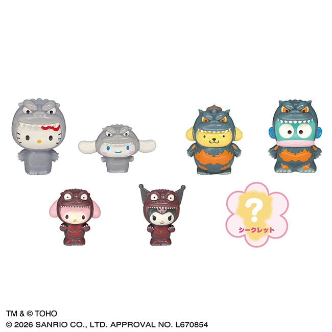 2026SS GODZILLA × SANRIO CHARACTERS 聯名 凱蒂貓 KITTY 大耳狗 美樂蒂 庫洛米 布丁狗 醜魚 哥吉拉 三麗鷗 盲盒 公仔 現貨