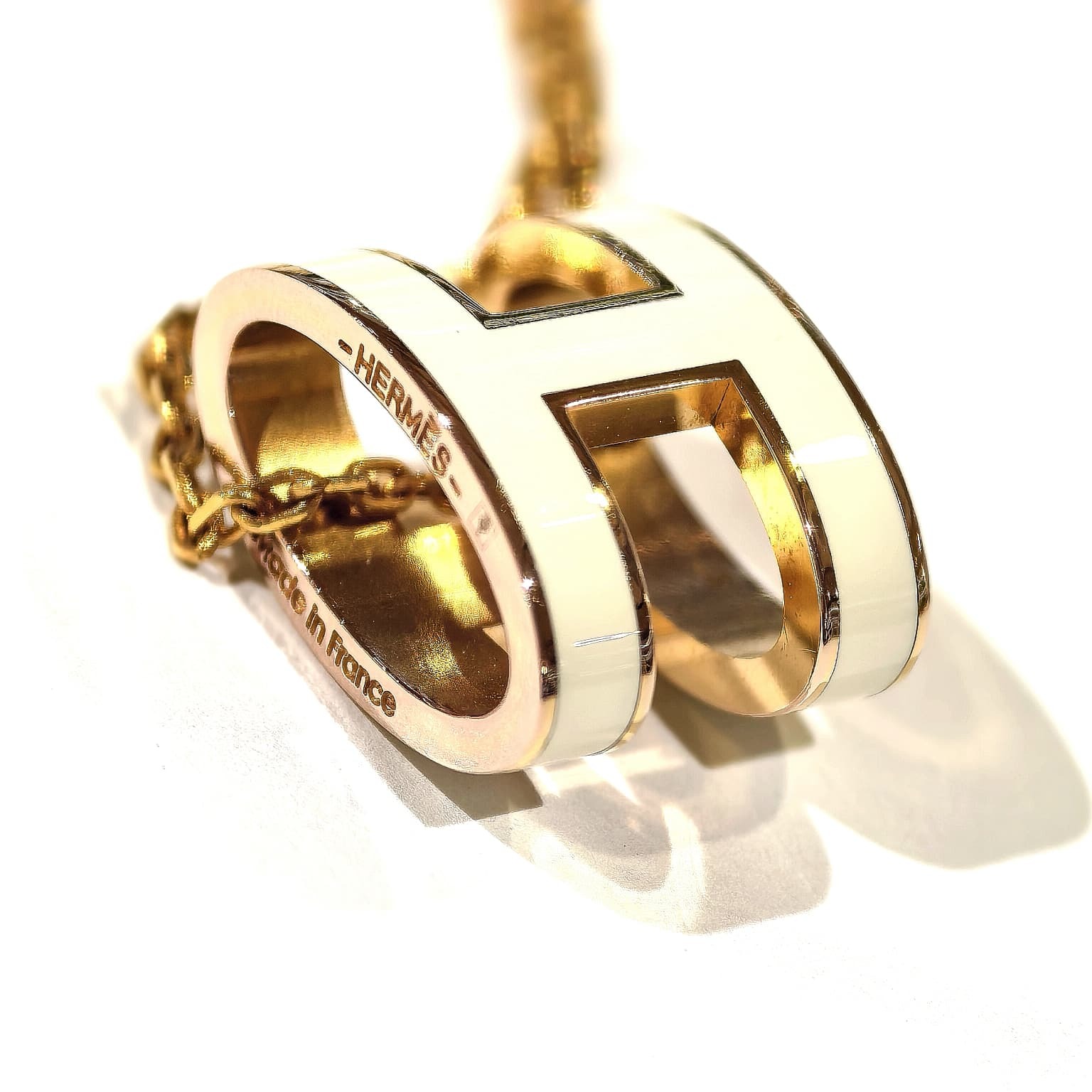 全新HERMES Necklace 白x金, 限量版經典大Pop H, 立體簍空橢圓 LOGO, 愛馬士頸鏈, #BRAND NEW #香榭站正品