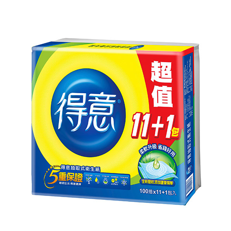【得意】抽取式衛生紙100抽11+1超值包-12入