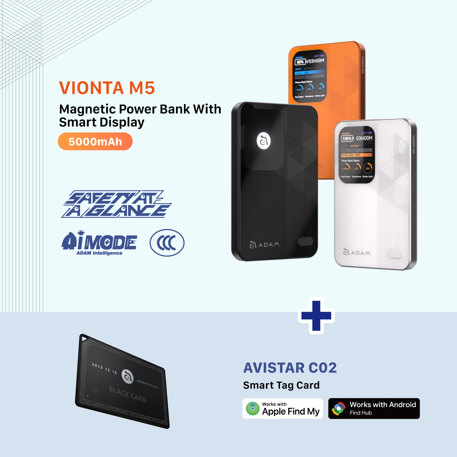 VIONTA M5 Magnetic Wireless Power Bank + AVISTAR C02 Smart Tag Card (Dual Mode)