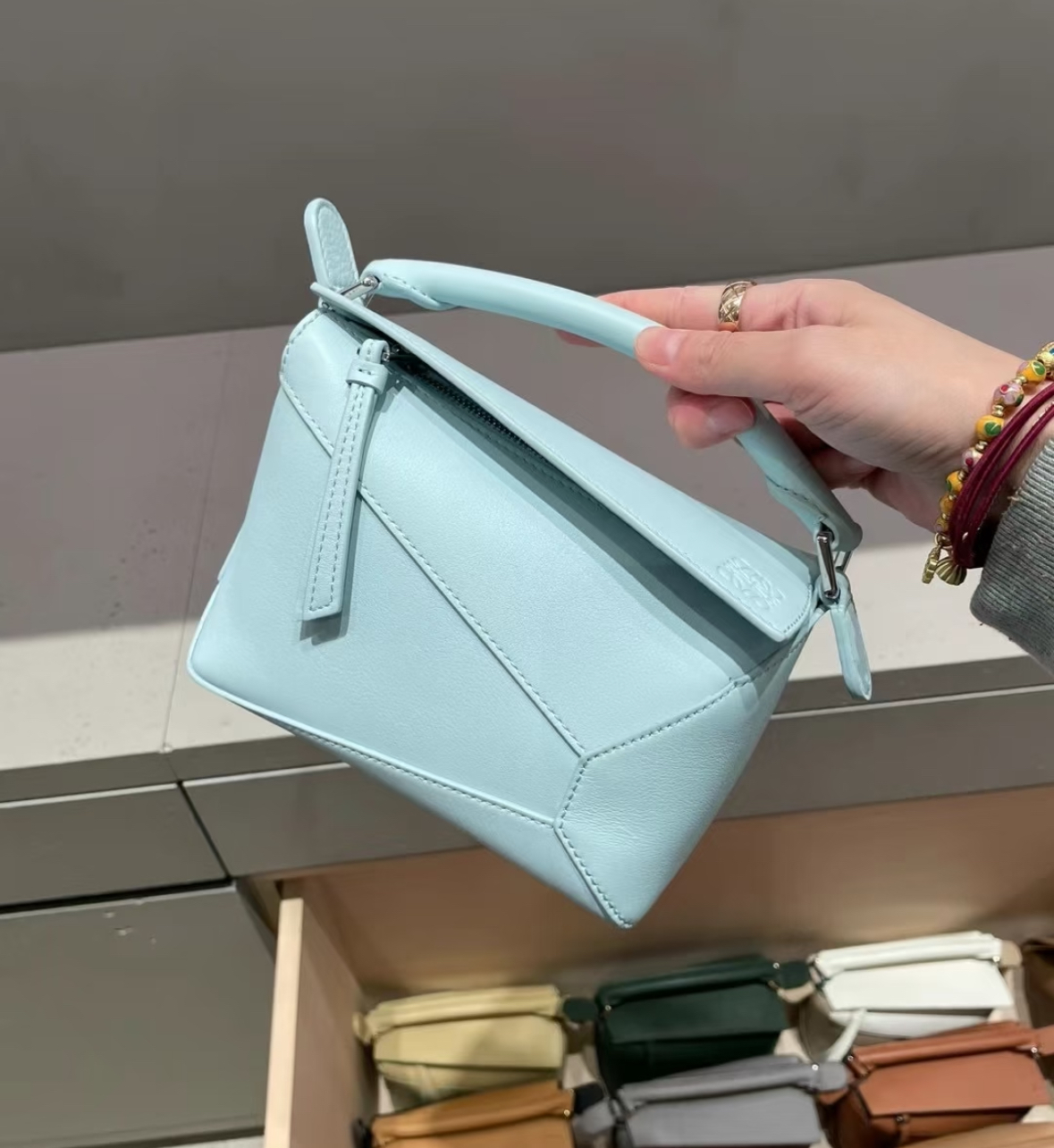 Loewe Mini Puzzle Bag Satin Calfskin Soft Blue 粉藍色 迷你小牛皮手袋