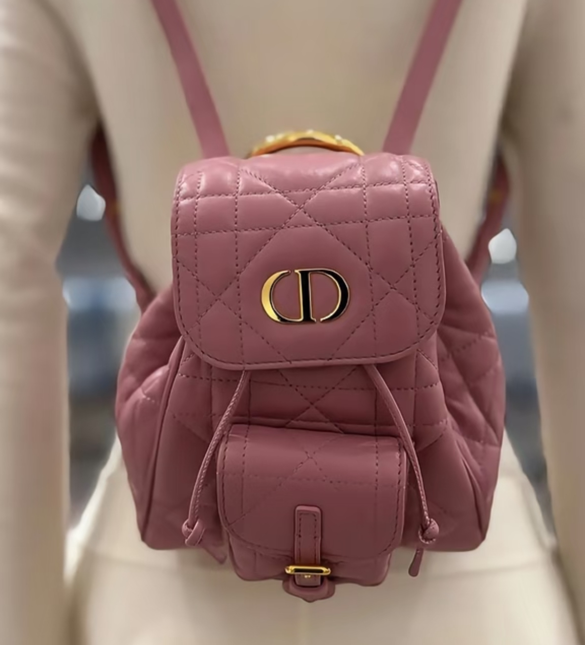 Dior Backpack Powder Pink 藤格紋小牛皮 背包 花粉色