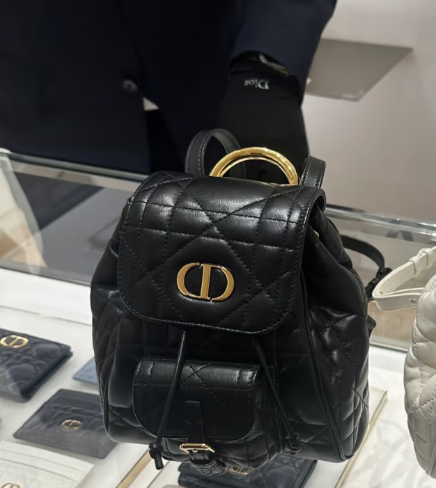Dior Caro Sheepskin Backpack 黑金色迷你背包