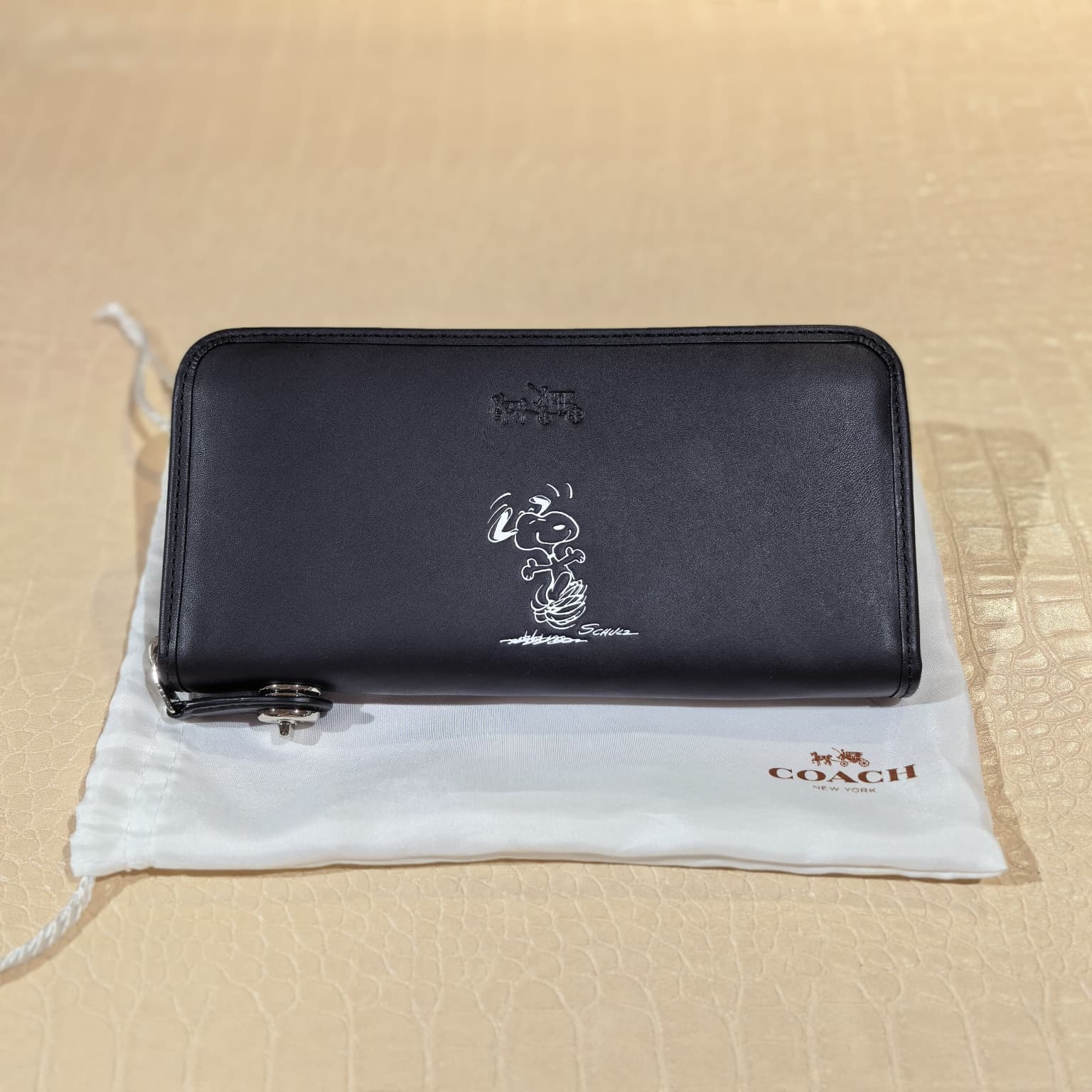 全新COACH x PEANUTS WALLET, 52520, Snoopy 史努比, long leather wallet ,黑色牛皮長銀包, #BRAND NEW #香榭站正品