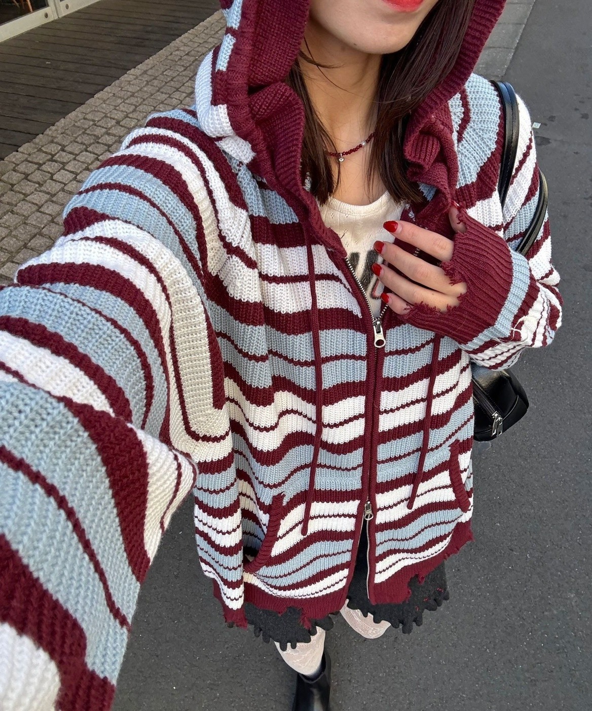 日本 CIAOPANIC 雙拉鏈 條紋 撞色 針織 外套 六色