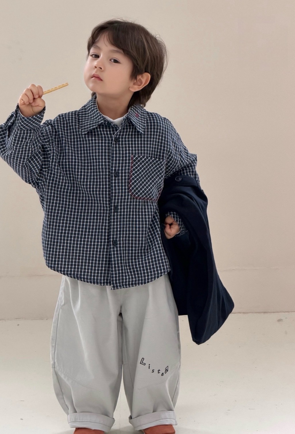 小格子長袖襯衫