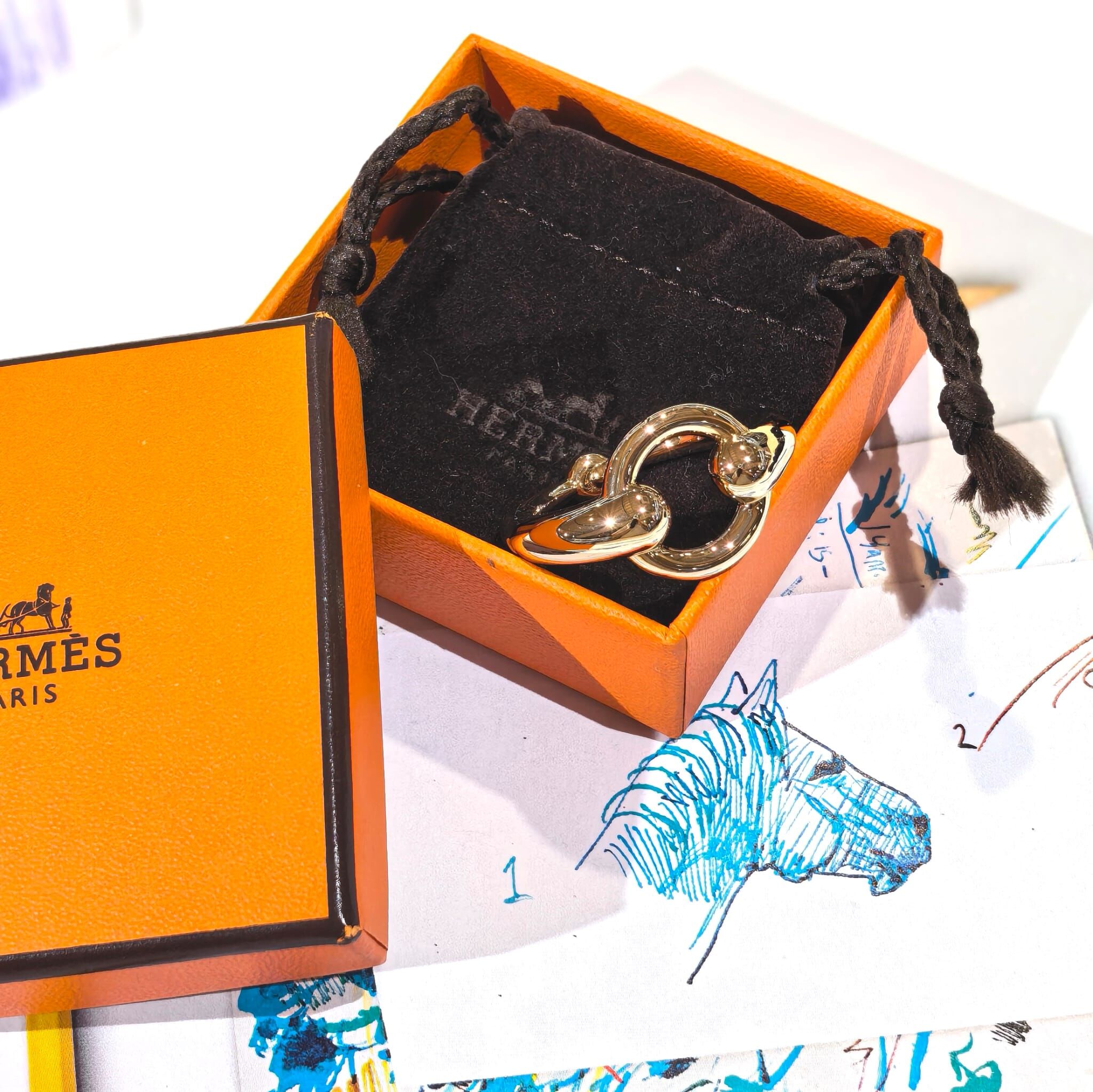 全新HERMES 絲巾扣, 淡金色金屬, 602102S Mors scarf ring , #BRAND NEW #香榭站正品
