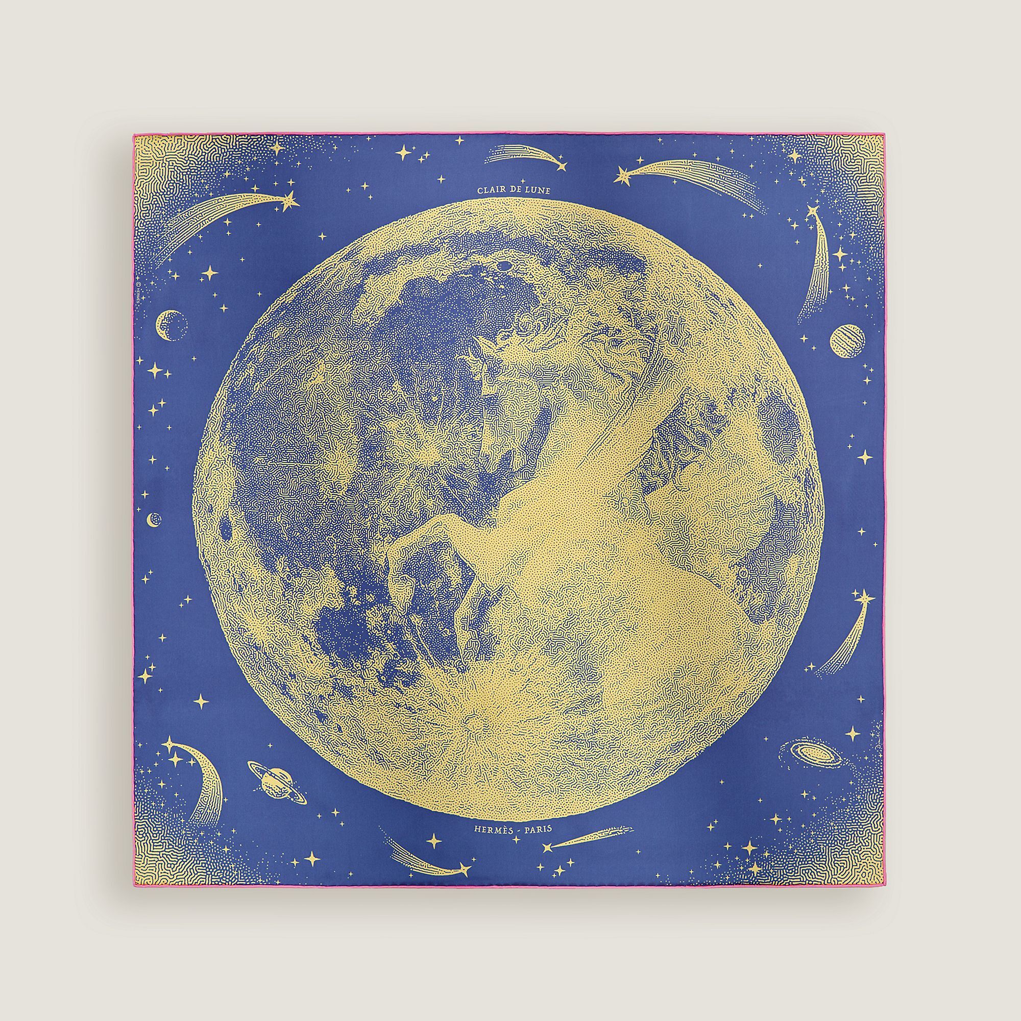 Clair de Lune scarf 70 bleu myosotis / jaune / rose