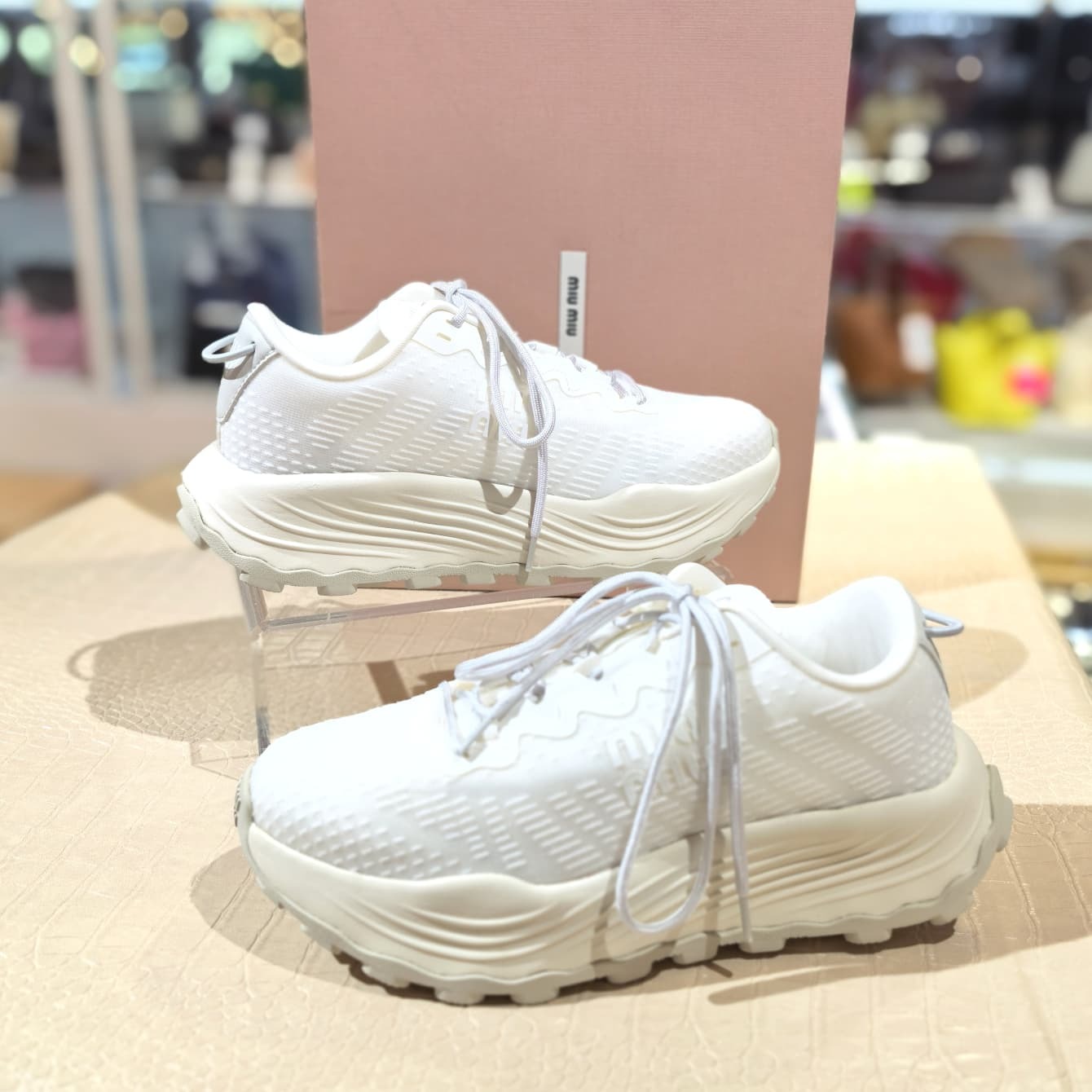全新MIU MIU波鞋 36碼,Technical Fabric Sneakers, 厚底白色網面運動鞋,#BRAND NEW #香榭站正品