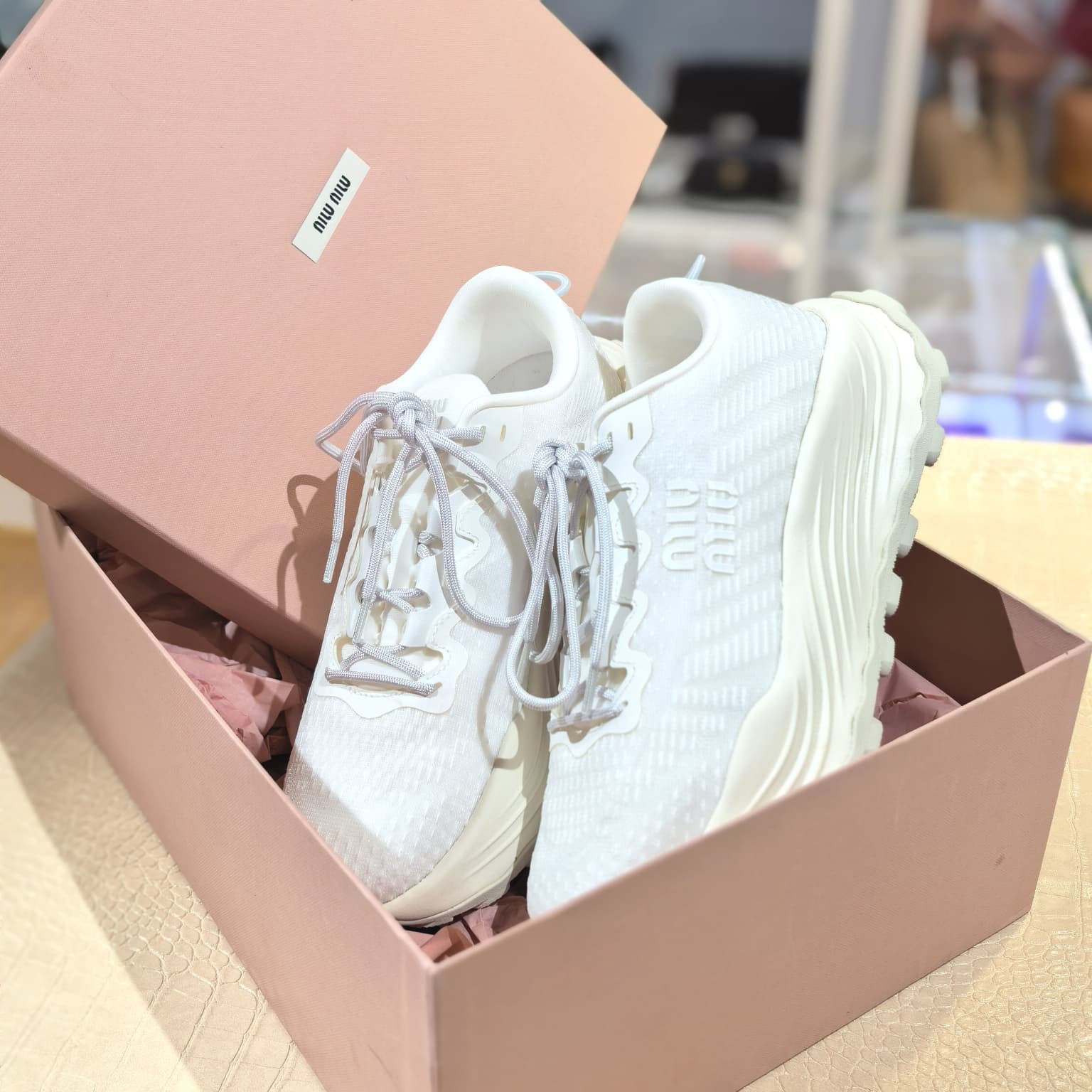 全新MIU MIU波鞋 36碼,Technical Fabric Sneakers, 厚底白色網面運動鞋,#BRAND NEW #香榭站正品