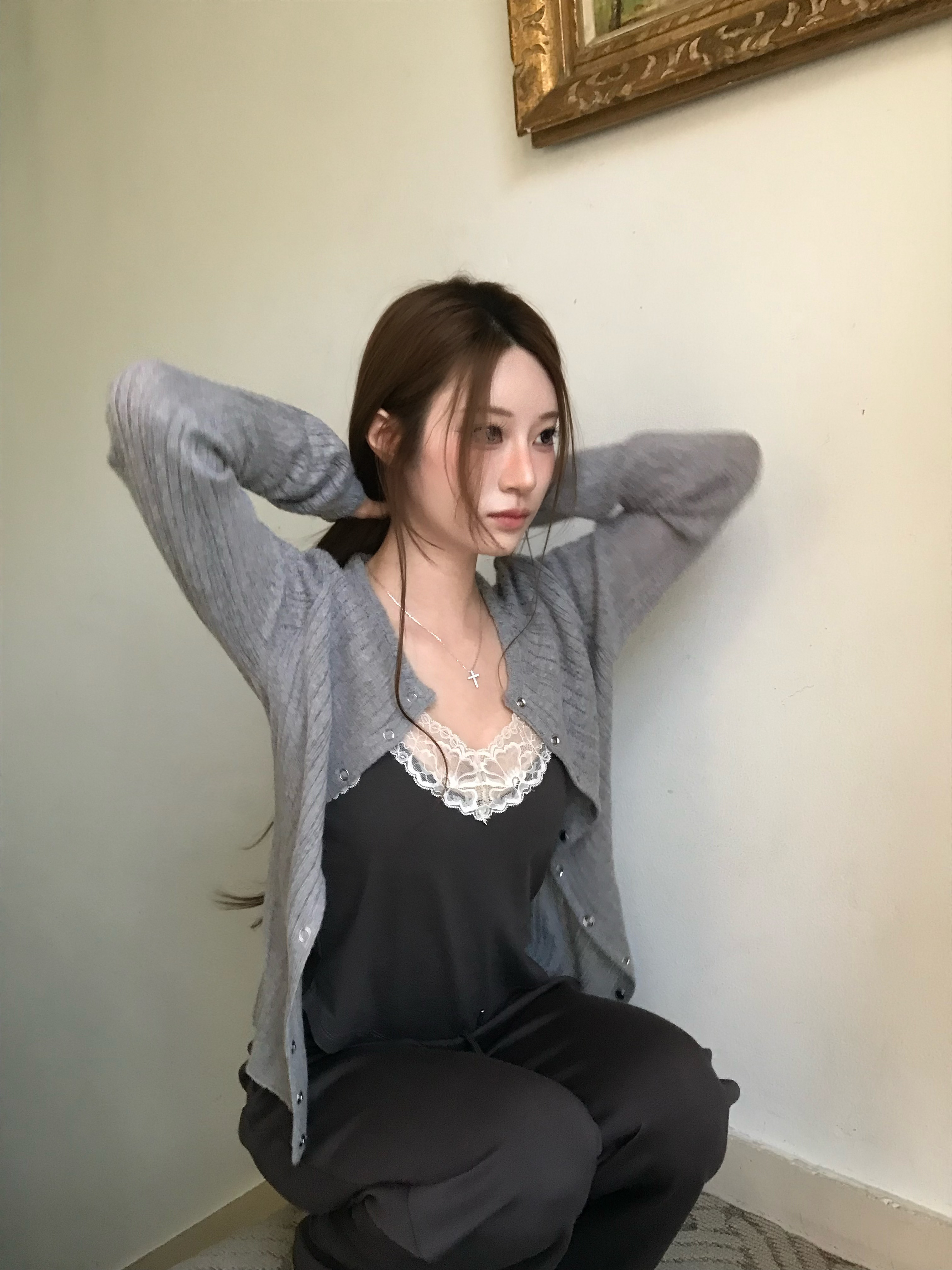 A15 首爾的初秋溫柔感 針織外套 (灰)