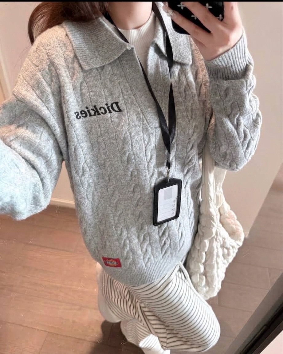 Dickies 美式 復古 假兩件 翻領 粗麻花 針織 毛衣 四色
