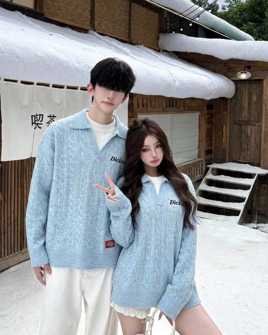 Dickies 美式 復古 假兩件 翻領 粗麻花 針織 毛衣 四色