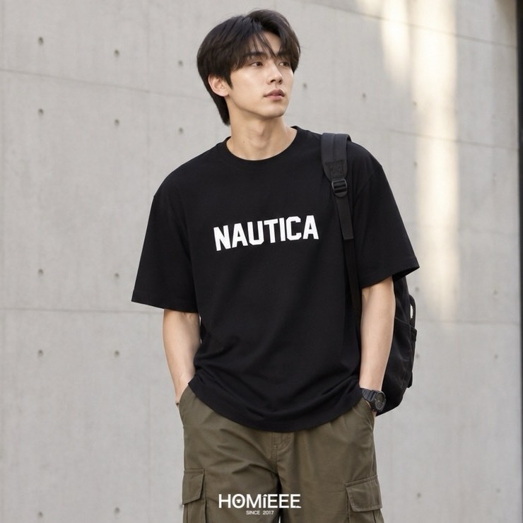 Nautica Basic Logo Tee 短袖 寬鬆 落肩 黑色 白色 [NTS3784]