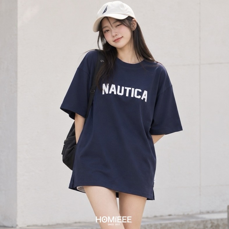 Nautica Basic Logo Tee 短袖 寬鬆 落肩 黑色 白色 [NTS3784]