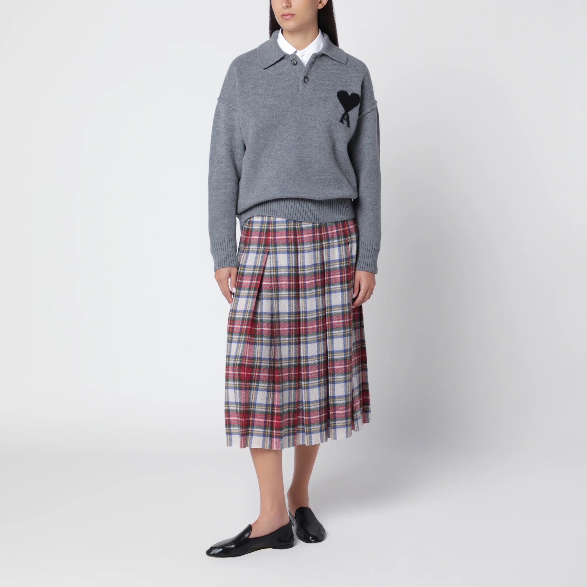 1FF0918-293 [AMI] 灰色 Ami de Cœur 羊毛 Polo 毛衣 #UPL409D018 (EU)