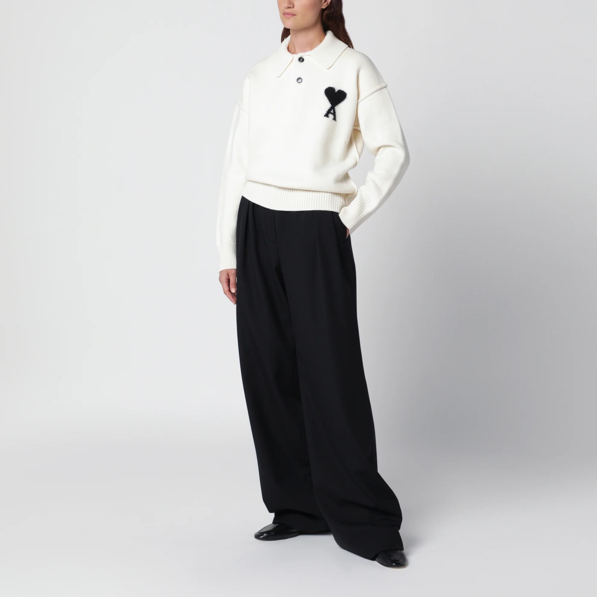 1FF0918-294 [AMI] 白色 Ami de Coeur 羊毛 Polo 毛衣 #UPL409D018 (EU)