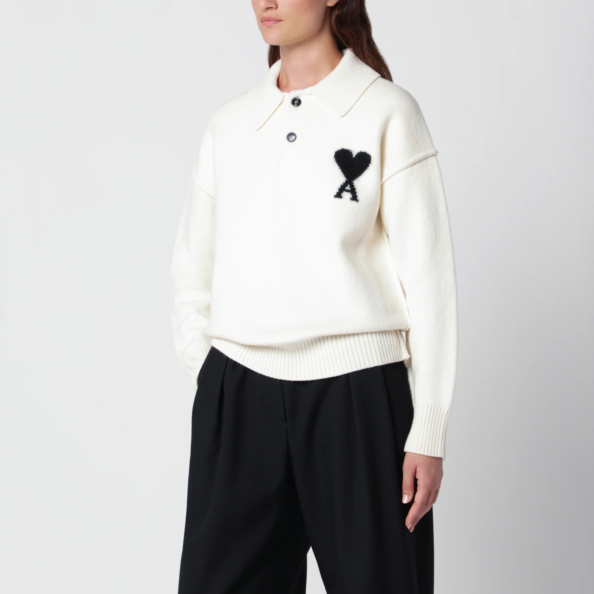 1FF0918-294 [AMI] 白色 Ami de Coeur 羊毛 Polo 毛衣 #UPL409D018 (EU)