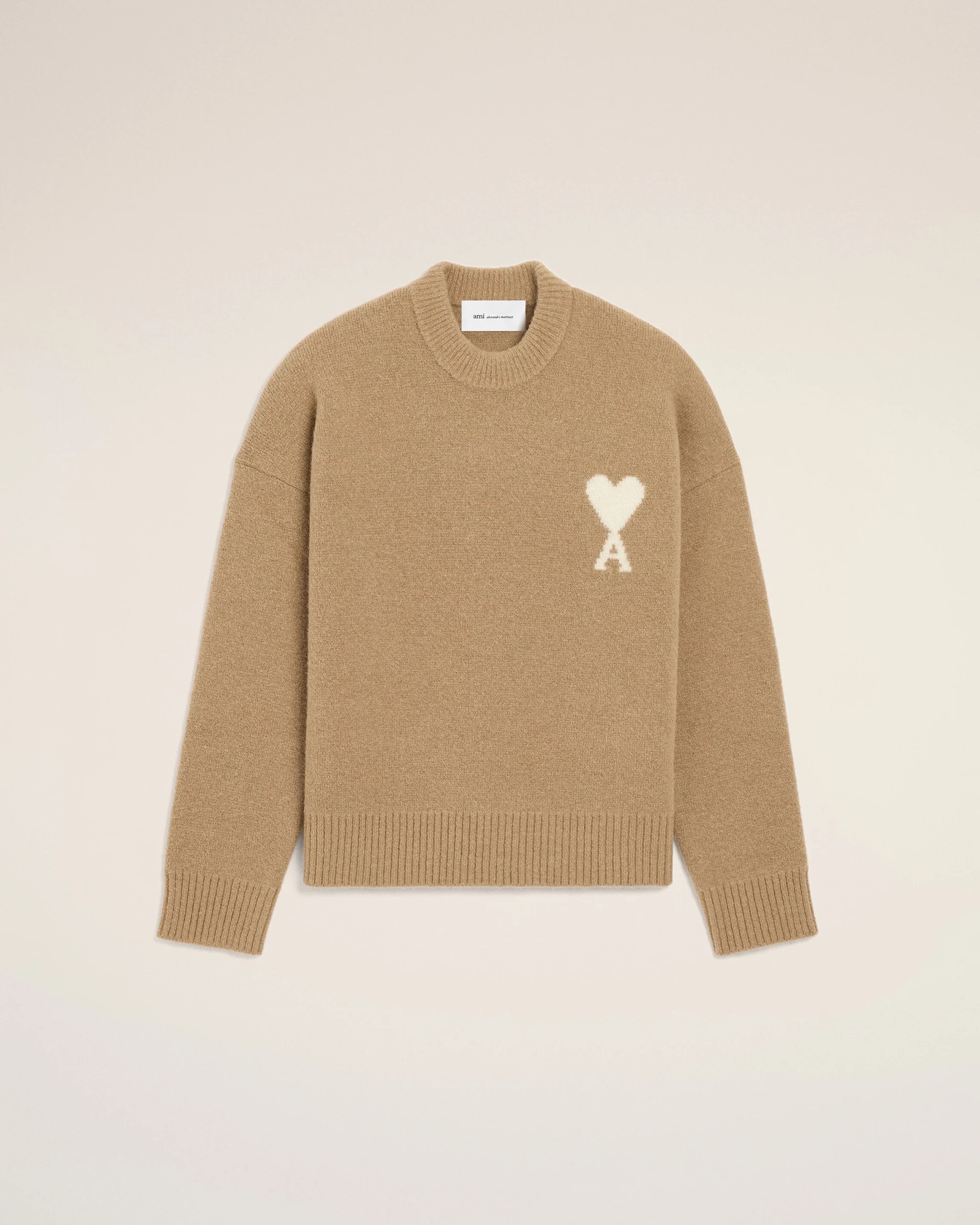 1FF0918-295 [AMI] 米色 Ami de Cœur 羊駝毛圓領毛衣 #UKS836.KN0135 (EU)