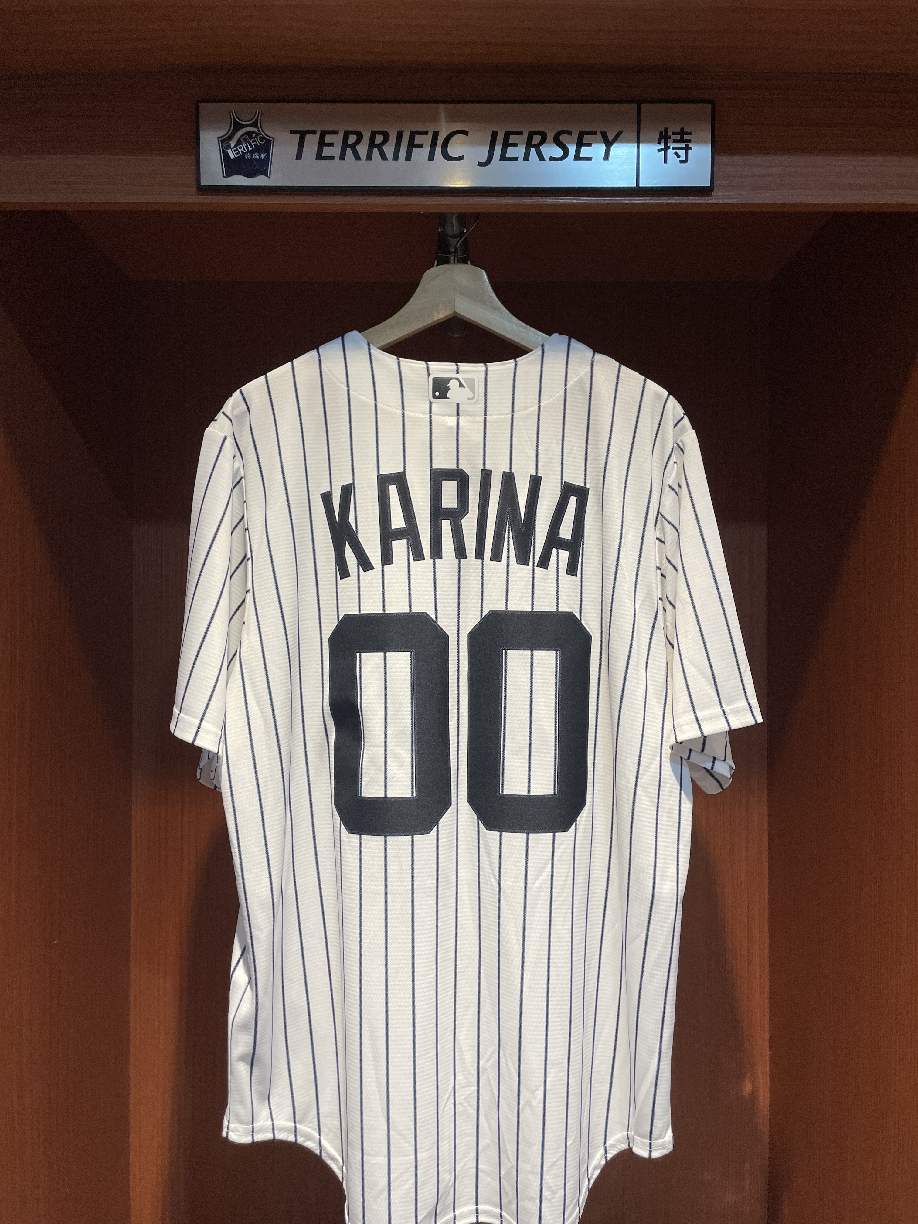 MLB球衣 Karina #00 aespa 紐約洋基白條紋 Nike Replica Player Name Jersey 球迷版 熱轉印 全新 26最新版