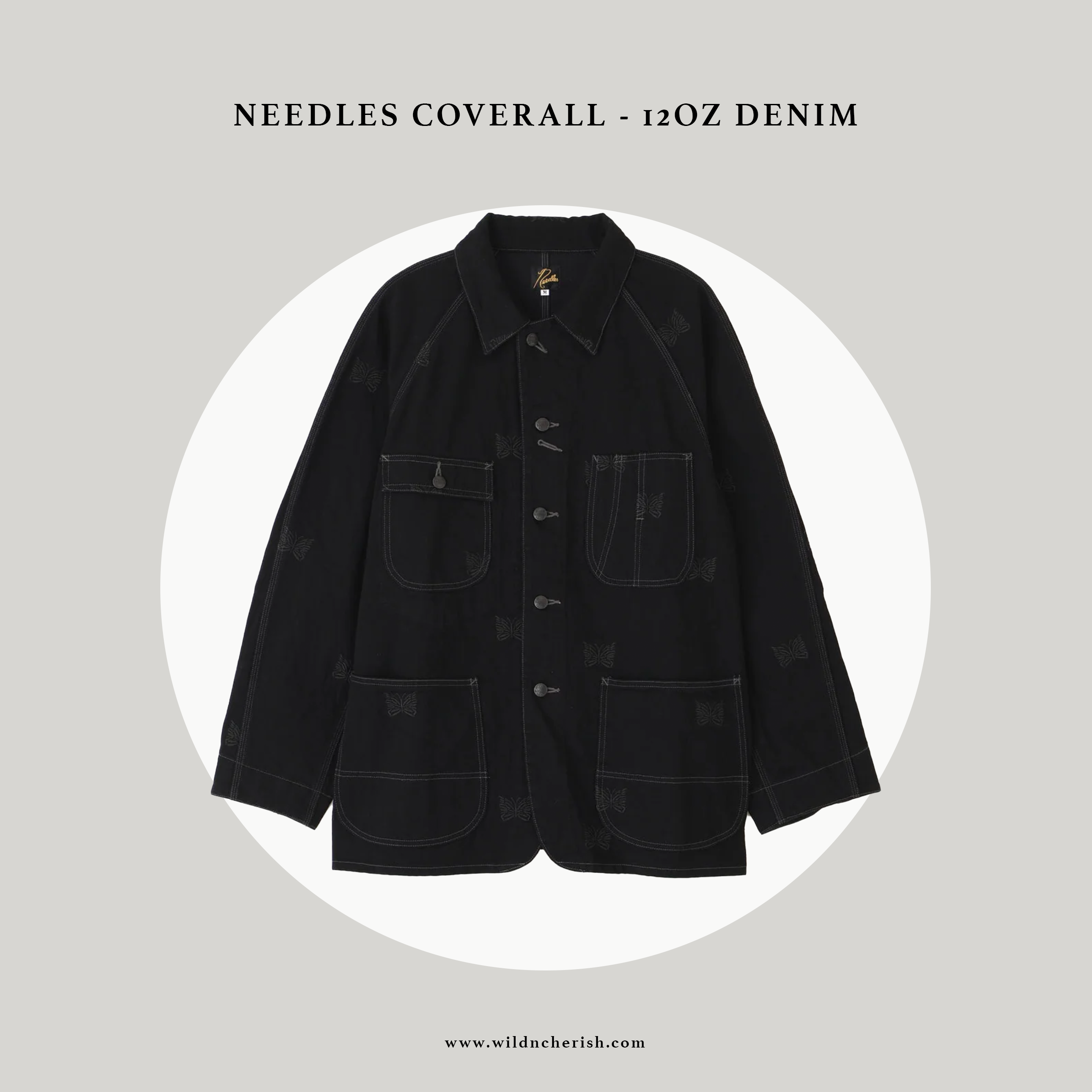 預訂 | Needles Coverall - 12oz Denim 別注 滿版刺繡 丹寧工裝夾克