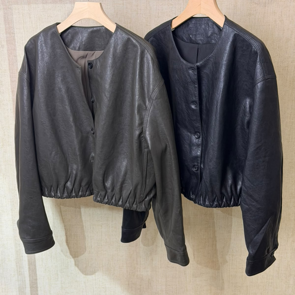 JAC-CCG0919-012 圓領短版皮外套 (A12深綠色/B12黑色) [L0902-K32158-1]