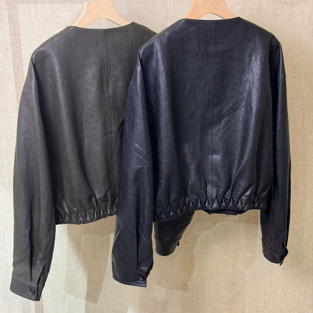 JAC-CCG0919-012 圓領短版皮外套 (A12深綠色/B12黑色) [L0902-K32158-1]