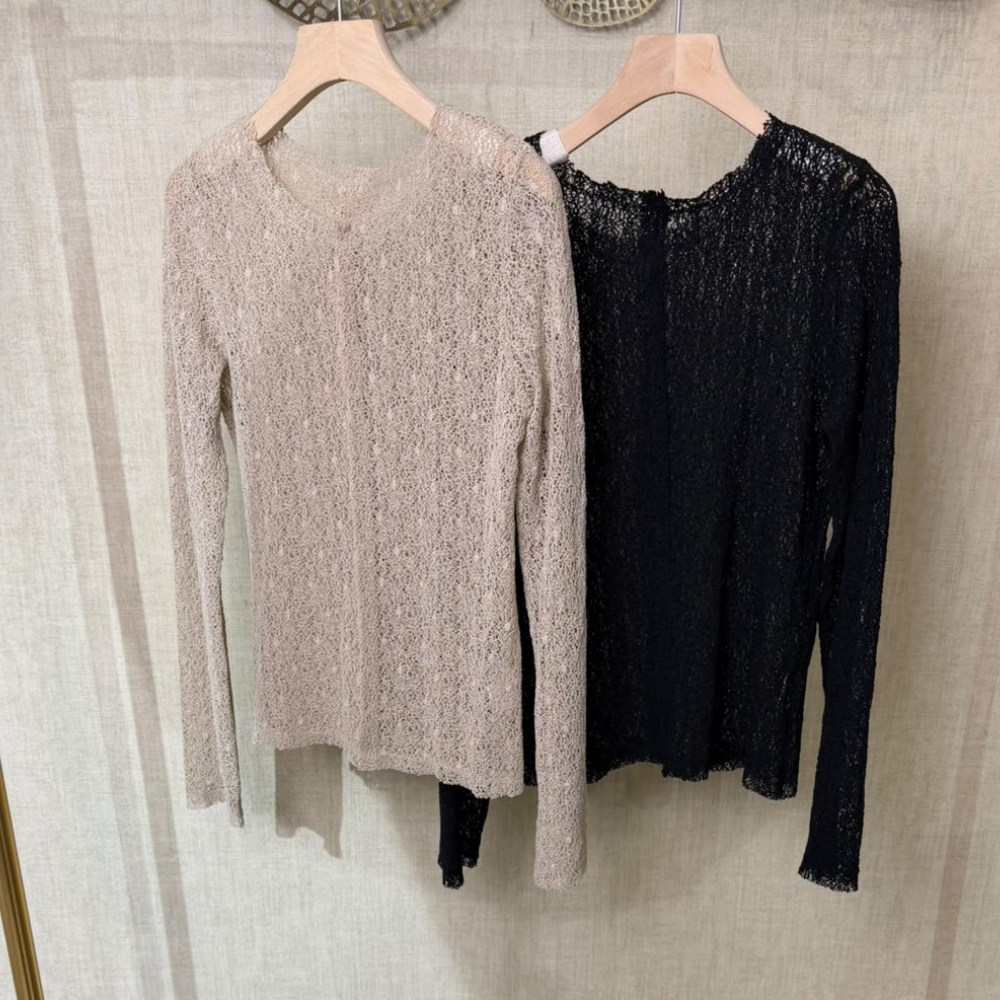TOP-CCG0919-021 蕾絲領長袖針織上衣 (A21卡色/B21黑色) [L0902-K31503]