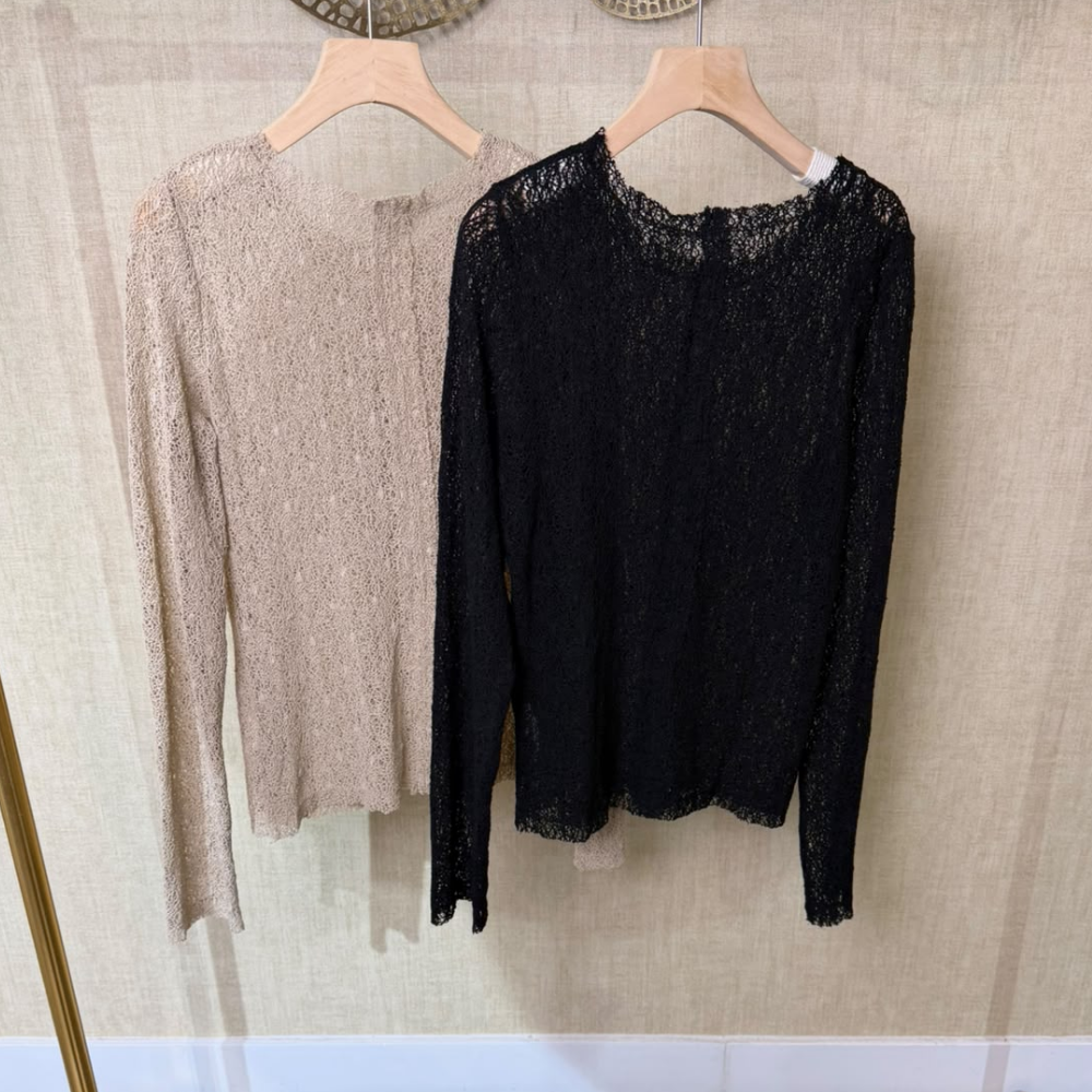 TOP-CCG0919-021 蕾絲領長袖針織上衣 (A21卡色/B21黑色) [L0902-K31503]