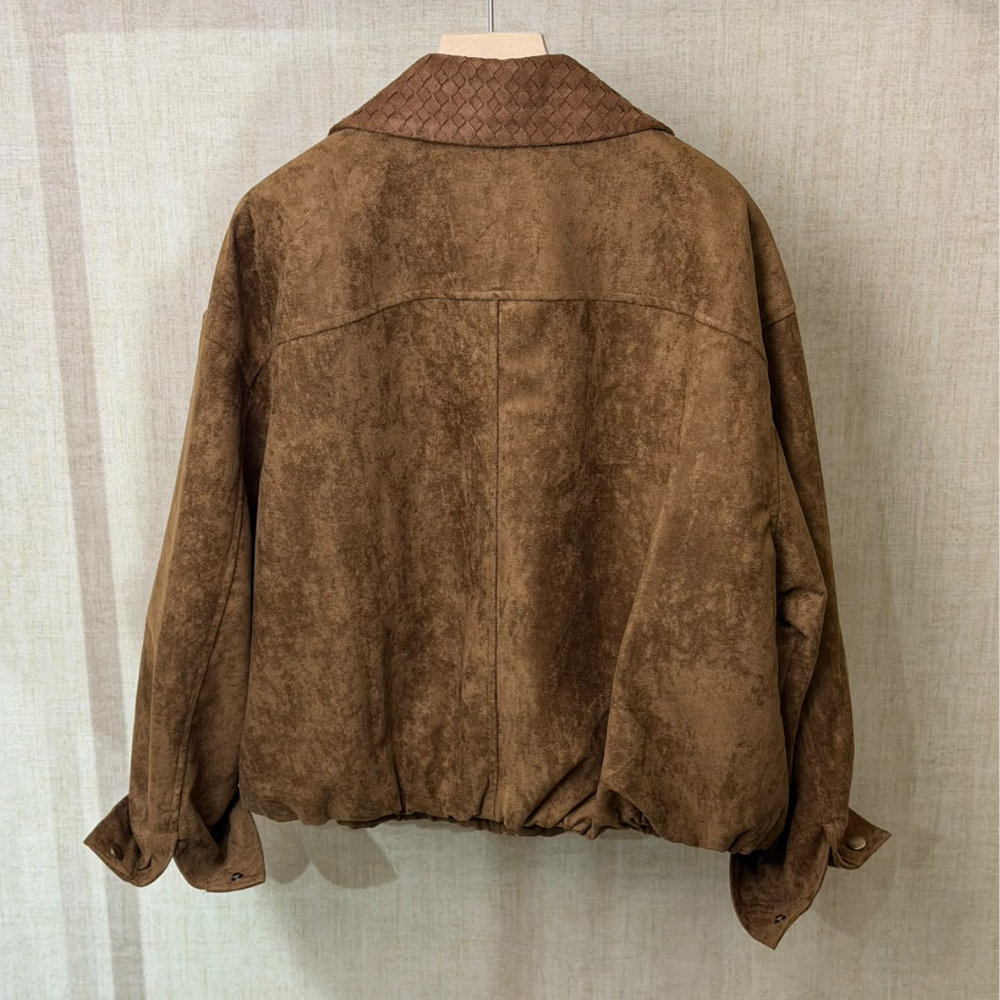 JAC-CCG0919-028 格仔紋翻領麂皮外套 焦糖 (A28 M/L) [R0902-26308]