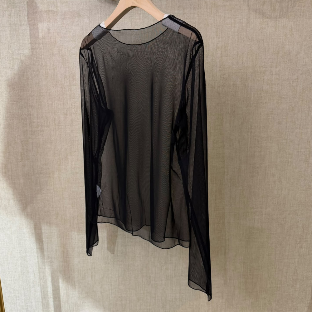 TOP-CCG0919-029 透膚網紗長袖上衣 黑色M碼 (A29) [D0902-7600]