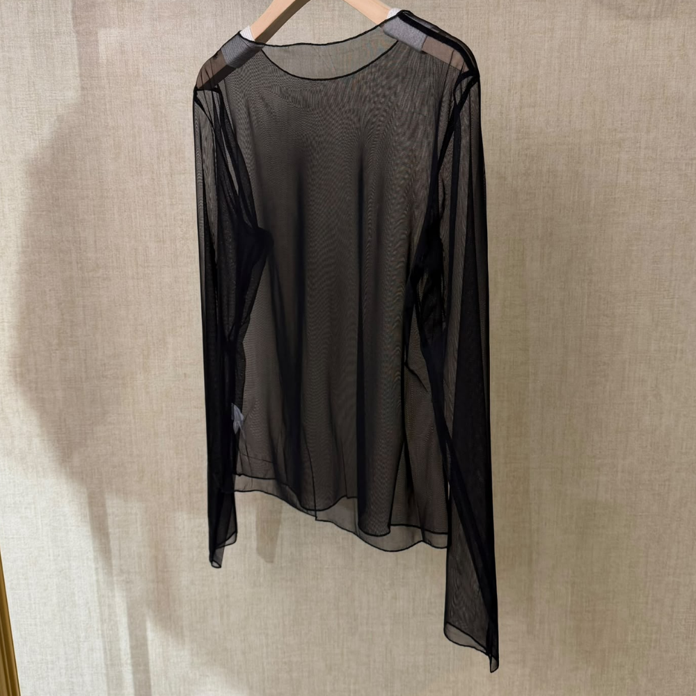 TOP-CCG0919-029 透膚網紗長袖上衣 黑色M碼 (A29) [D0902-7600]