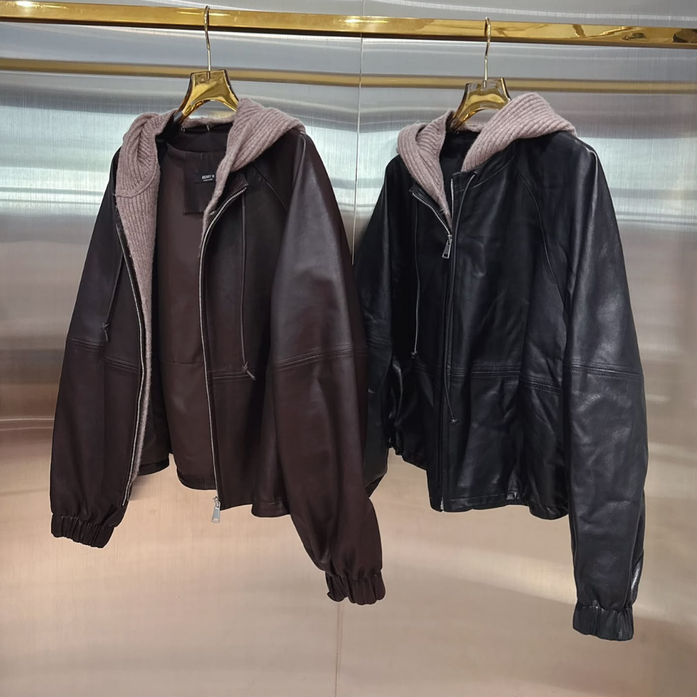 JAC-CCG0919-041 真皮有帽小羊皮拼Wool冷帽(可拆) (A41啡色/B41黑色)