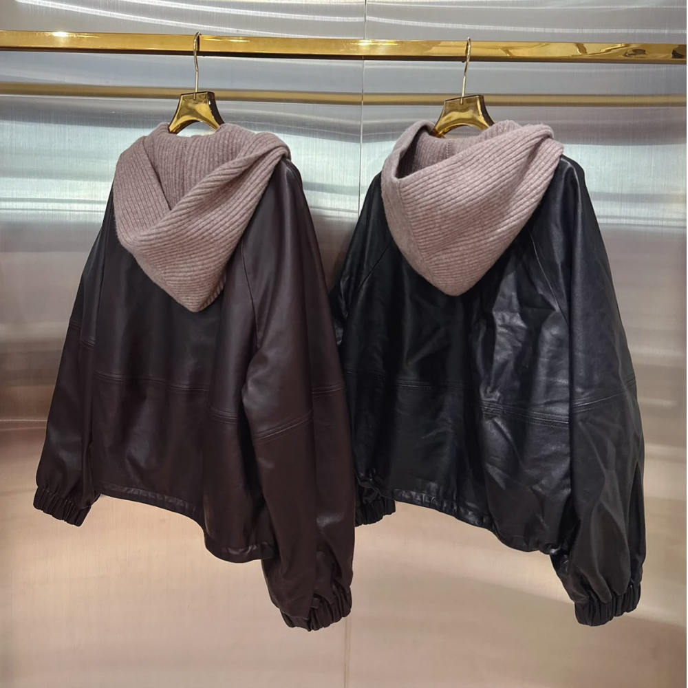 JAC-CCG0919-041 真皮有帽小羊皮拼Wool冷帽(可拆) (A41啡色/B41黑色)