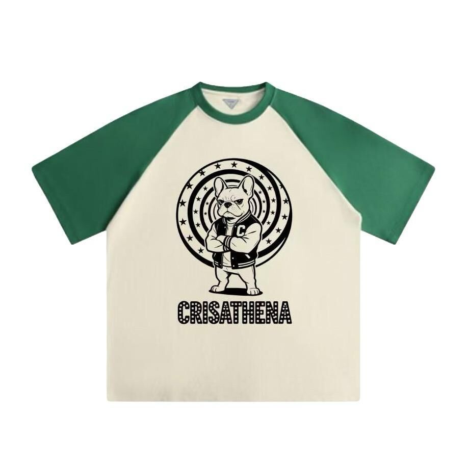 Crisathena French Bulldog T-Shirt in White,Green CT-CH2621-WHT_GRN -M