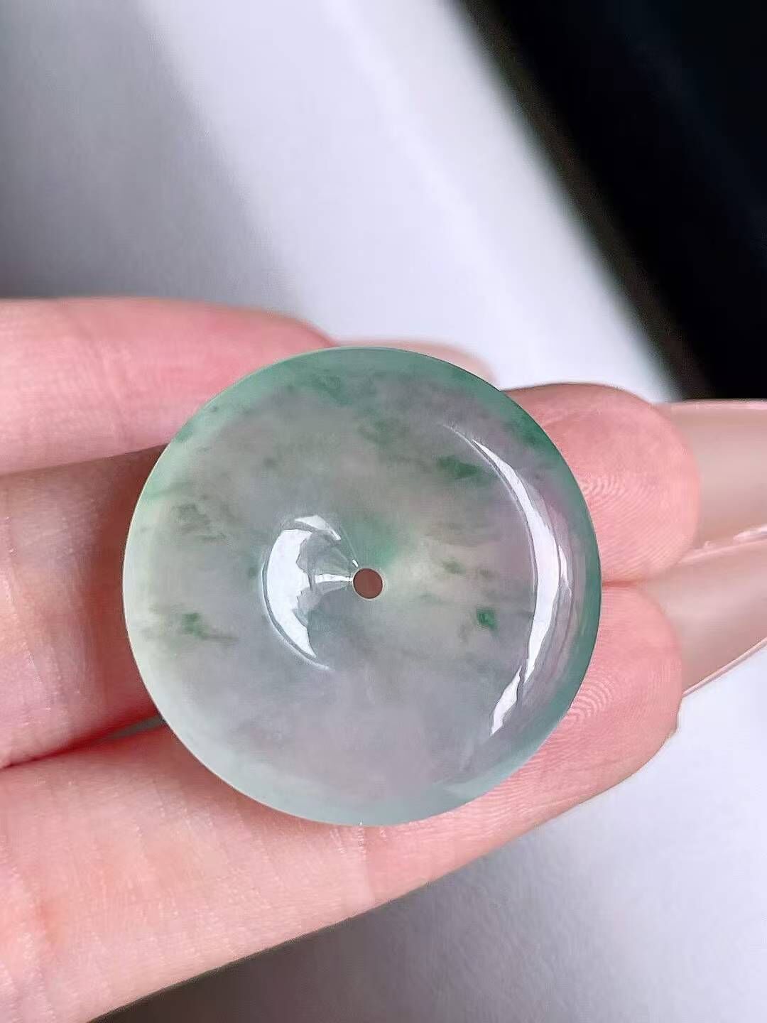 翡翠冰飄花平安扣 (26.5mm直徑),天然翡翠A玉, 緬甸玉, Jade, Jadeite