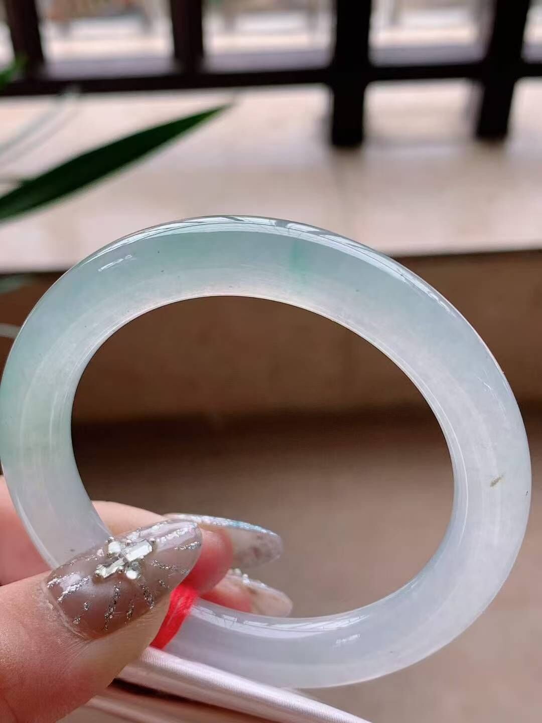 95239 53mm老種冰晴翡翠圓條手鐲 (52-54)