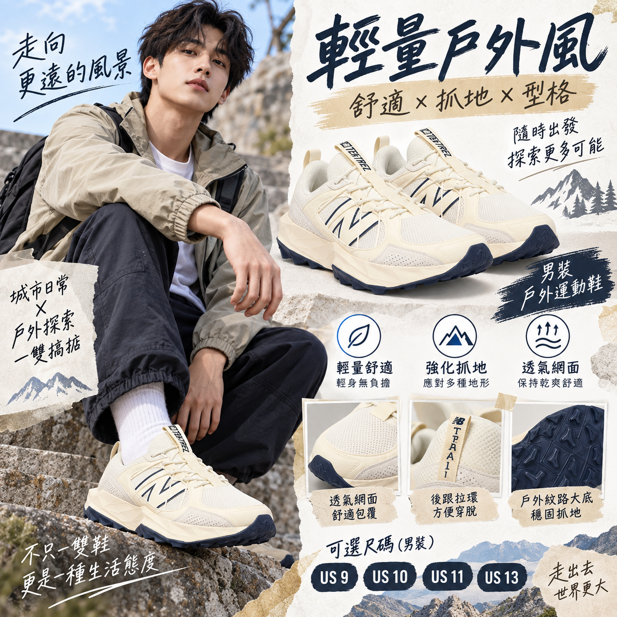 【預購】NEW BALANCE N091907 Tektrel 男裝波鞋 (米色)