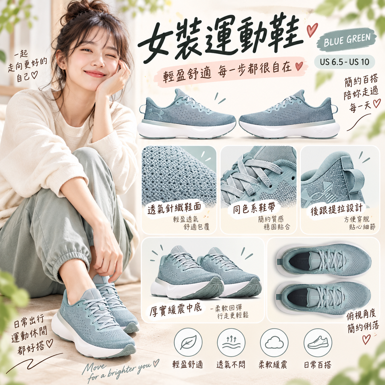 【預購】UNDER ARMOUR N091953 Infinite Performance 女裝運動鞋 (藍綠色)