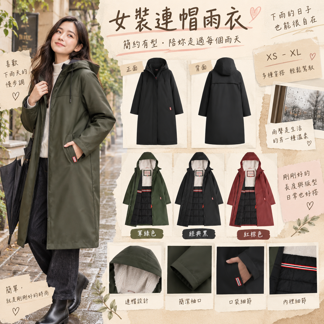 【預購】HUNTER N091957 女裝橡膠連帽雨衣