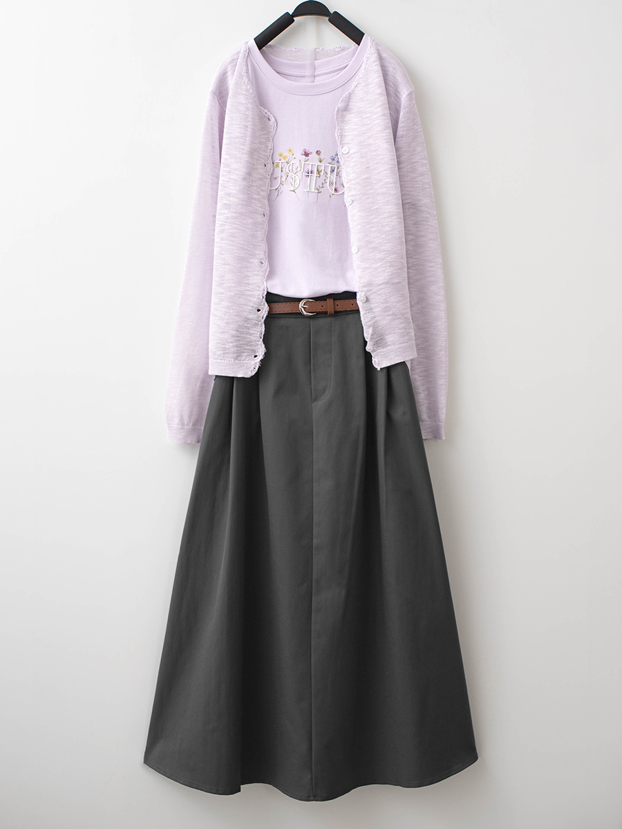 勾花針織外套刺繡上衣打褶後鬆緊A字長裙組合