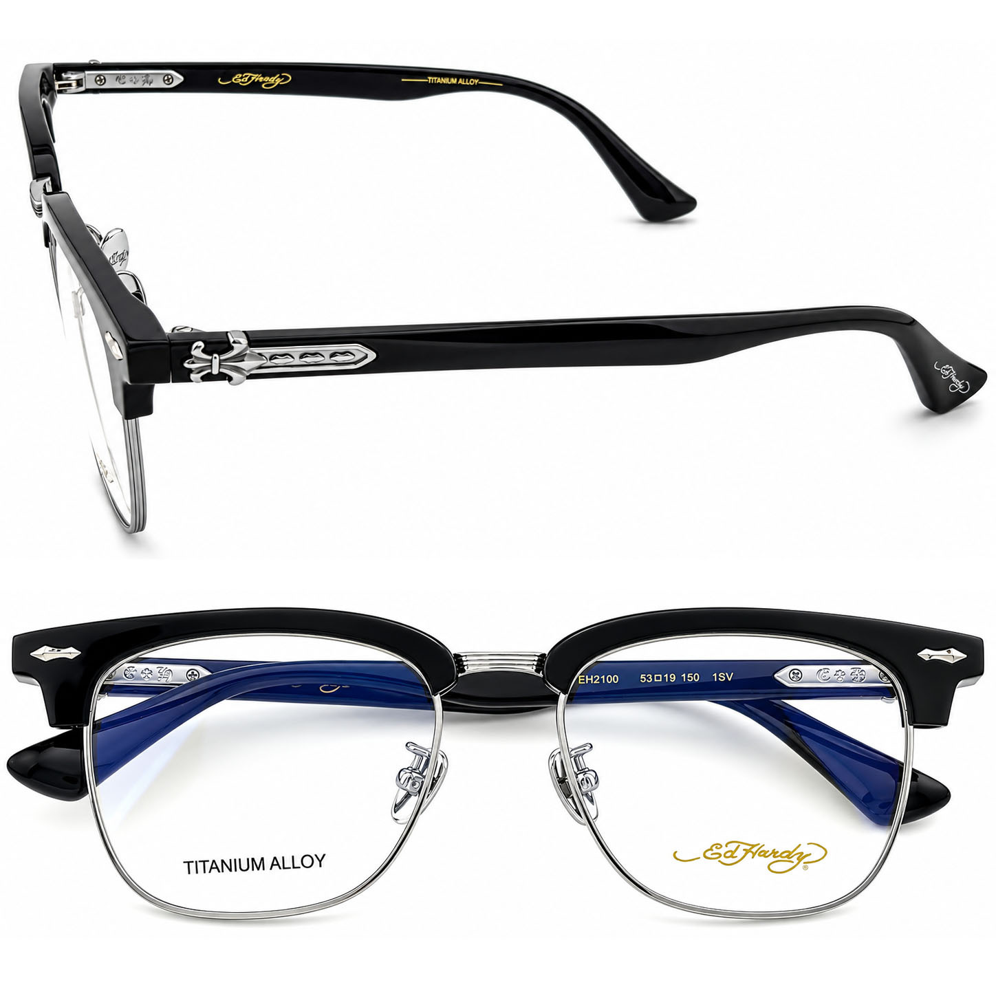 【Ed Hardy】EH2100 1SV 光學眼鏡#(亮黑搭耀銀色)