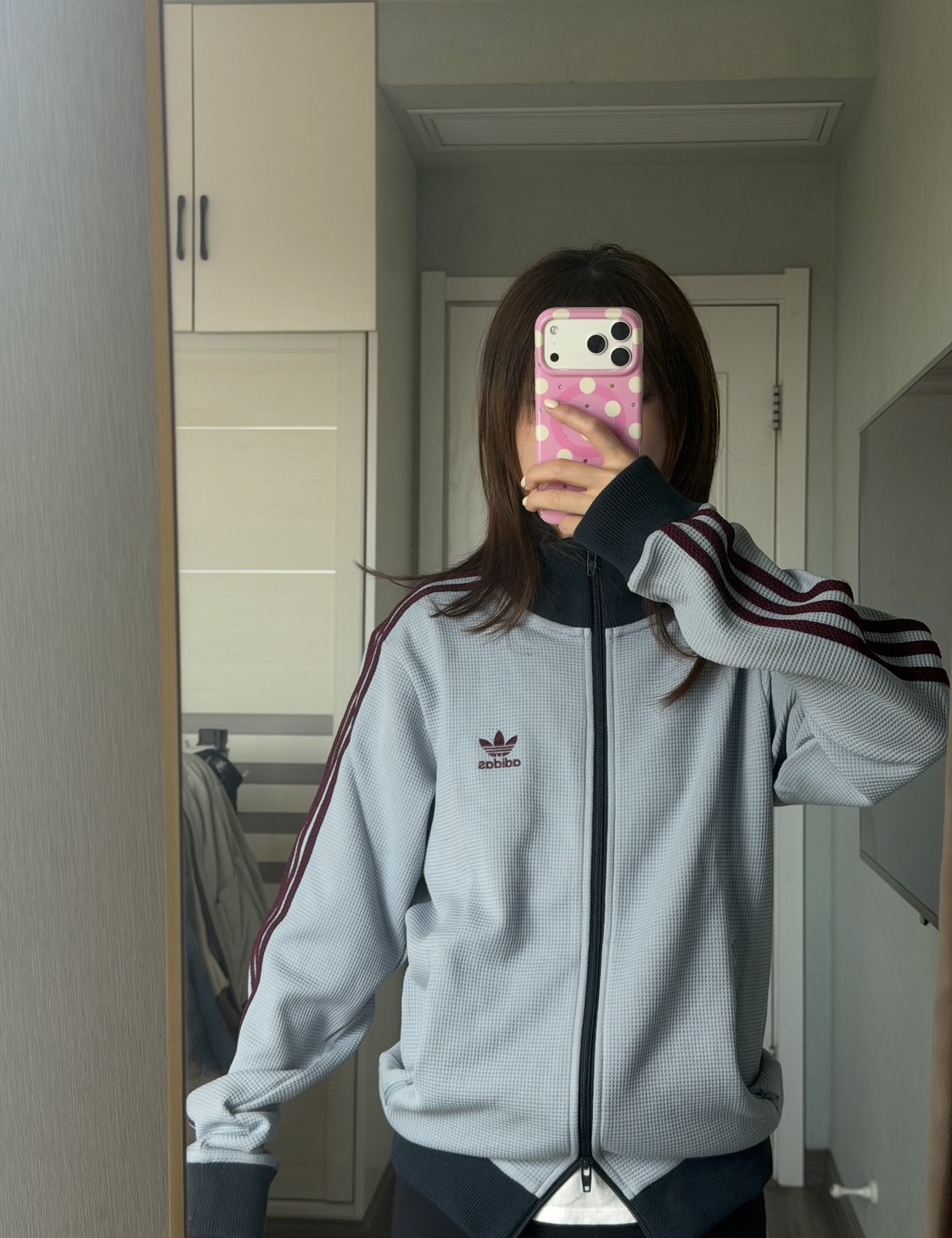 ADIDAS 華夫格 立領外套 霧藍