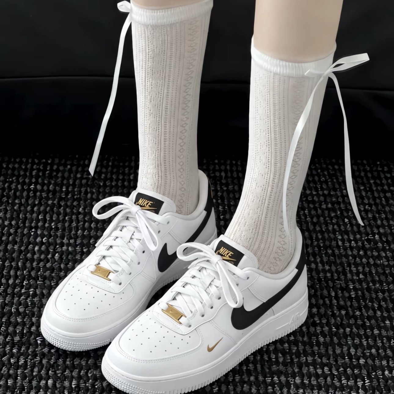 NKE AIR FORCE 1'07 ESSENTIAL 黑白 小金勾 休閒鞋 男女鞋 CZ0270-102