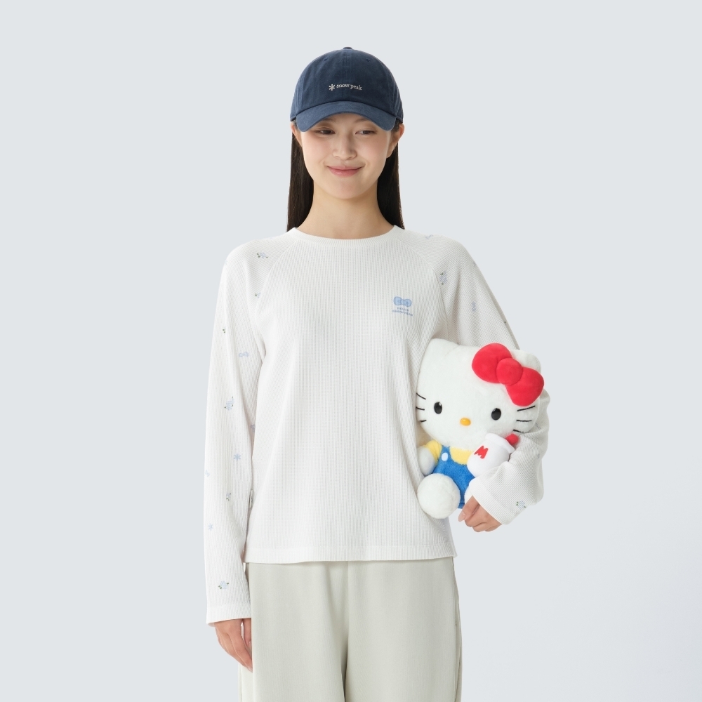 【代購】 Snow Peak × Hello Kitty 女款華夫格長袖T恤 S26FWF-TL87 雙色 修身顯瘦 夢幻聯名