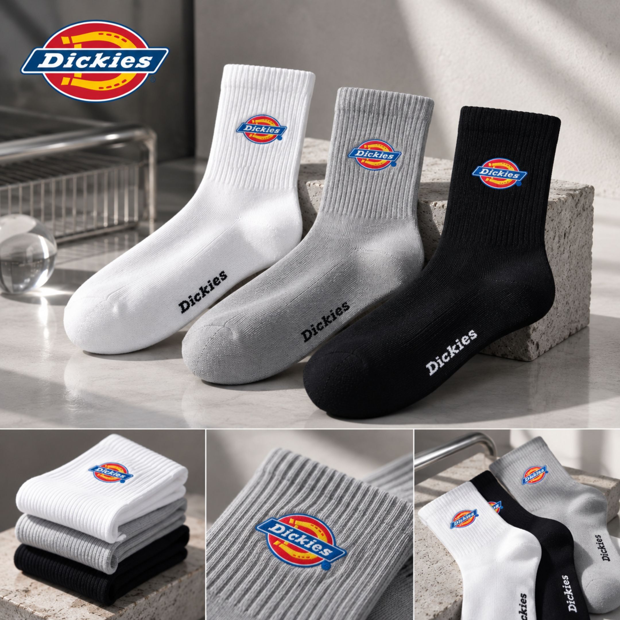 NICEDAY 代購 Dickies 中桶襪 襪子 白 灰 黑 一組三雙