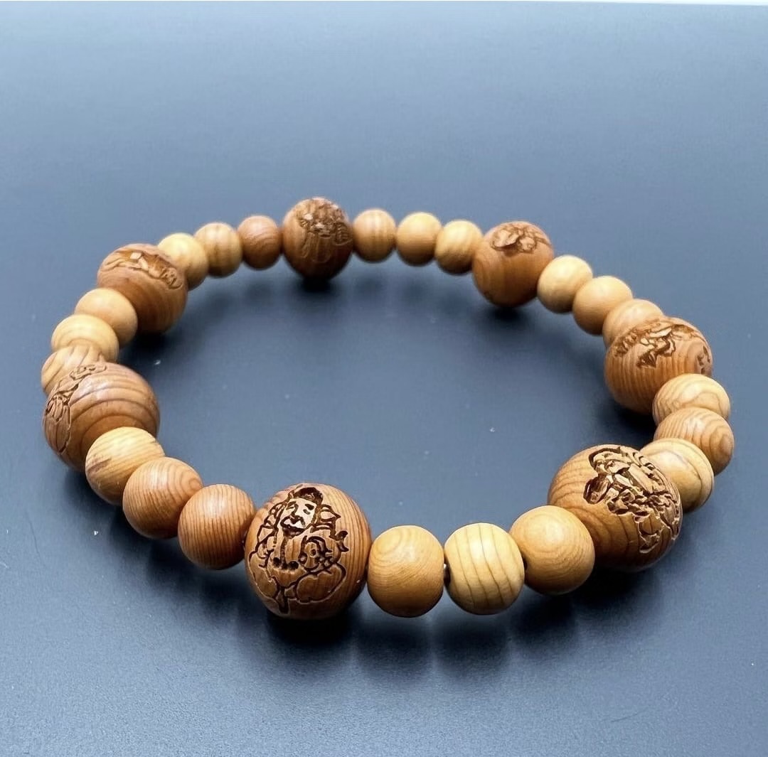Seven Lucky Gods Carving Wooden Bracelet