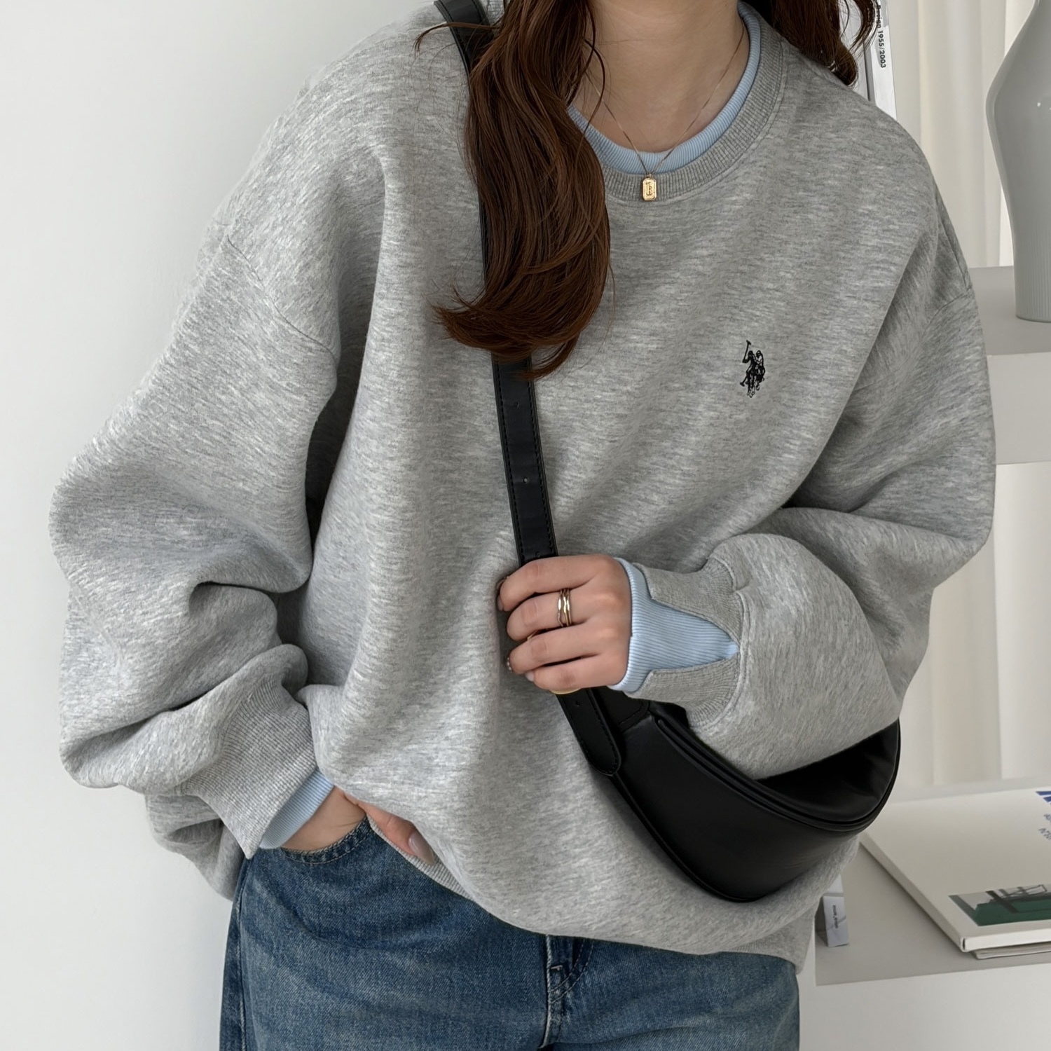 U.S. POLO ASSN x GeeRA 寬鬆 撞色 假兩件式 落肩大學T 110039656